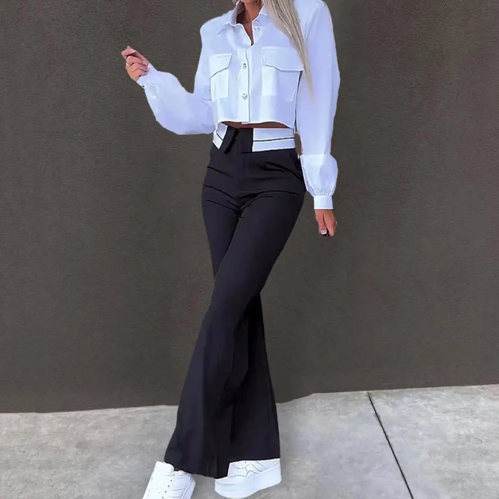 Dames Tweedelige Set | Hoge Taille Broek en Longsleeve Shirt