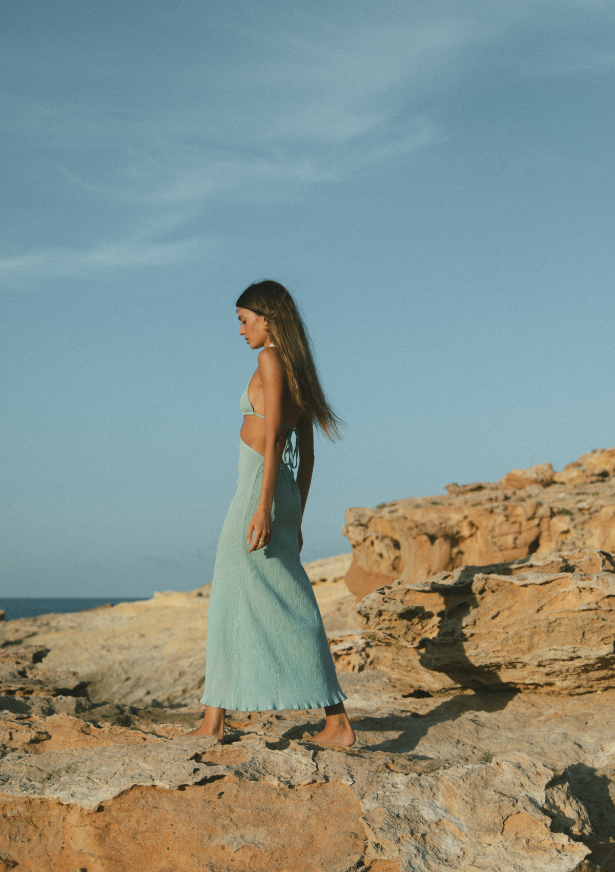 LEAH CRINKLED DRESS - SILVER BLUE