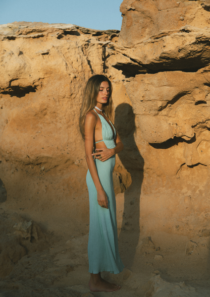 LEAH CRINKLED DRESS - SILVER BLUE