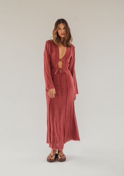 HAVEN RAW EDGE DRESS - CHILLI OIL
