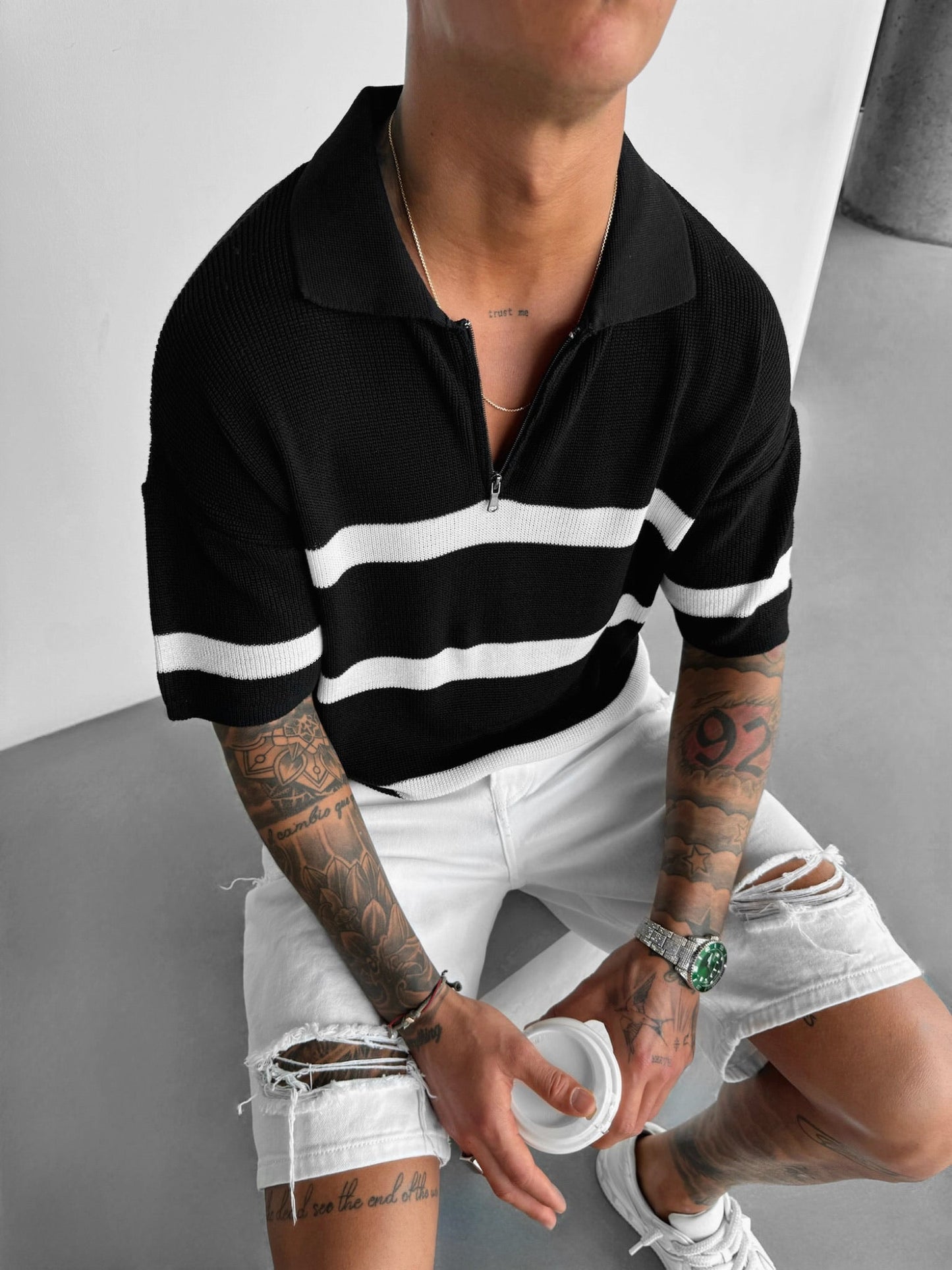 Modelisa Knit Zipper T-shirt - Zwart