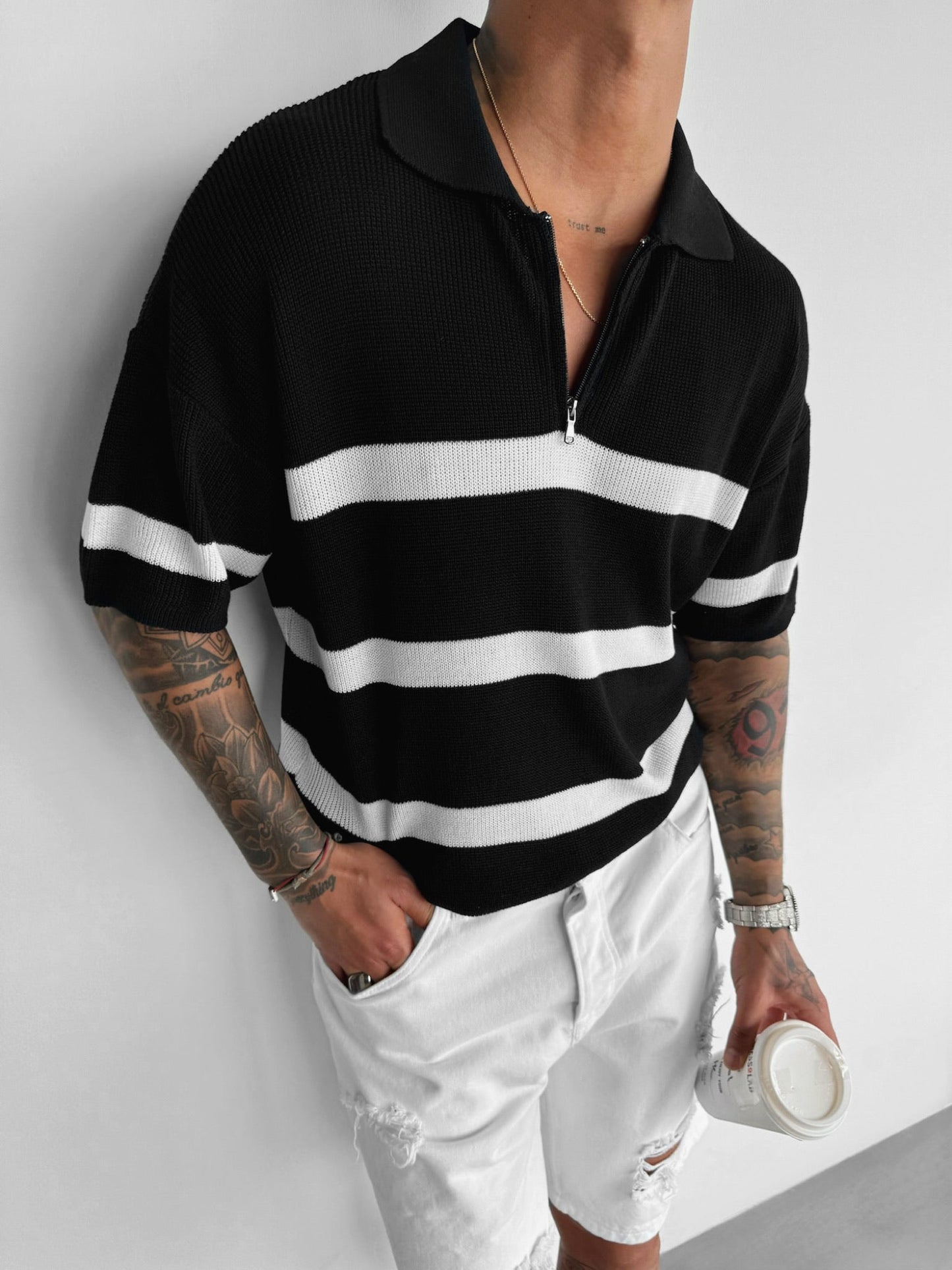 Modelisa Knit Zipper T-shirt - Zwart