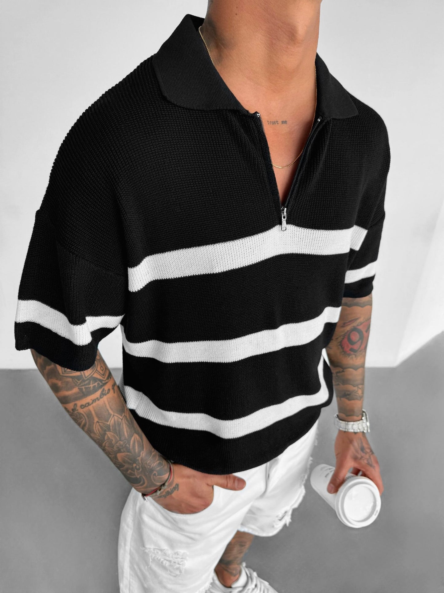 Modelisa Knit Zipper T-shirt - Zwart