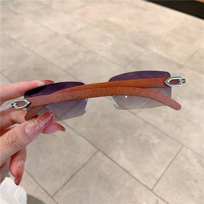 Rimless Wooden UV400 Sunglasses