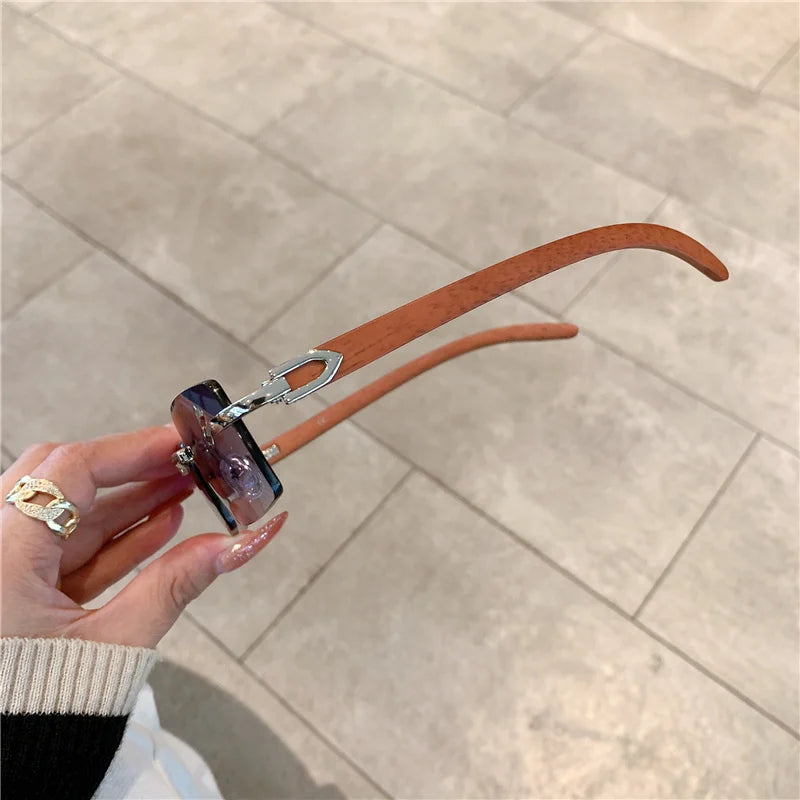 Rimless Wooden UV400 Sunglasses