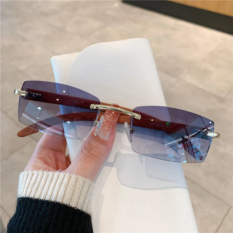 Rimless Wooden UV400 Sunglasses
