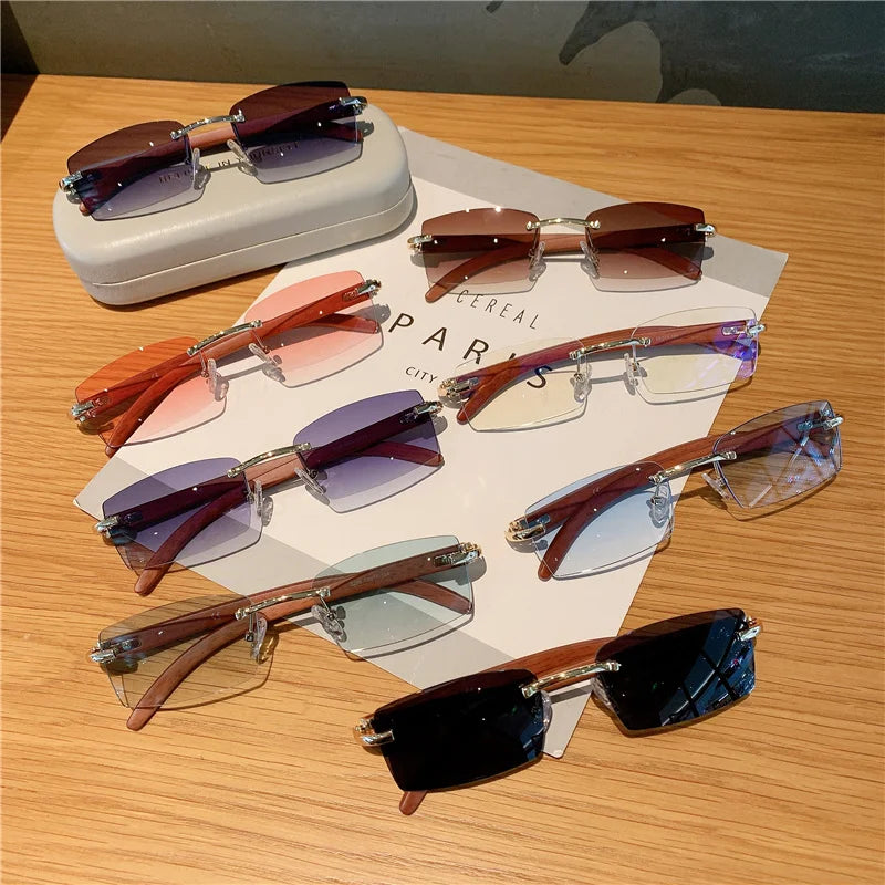 Rimless Wooden UV400 Sunglasses