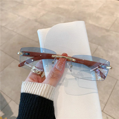 Rimless Wooden UV400 Sunglasses