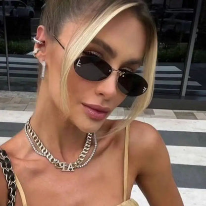 Rimless Oval Sunglasses Women