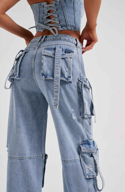 Lara Denim Cargo | Pure Elegantie!