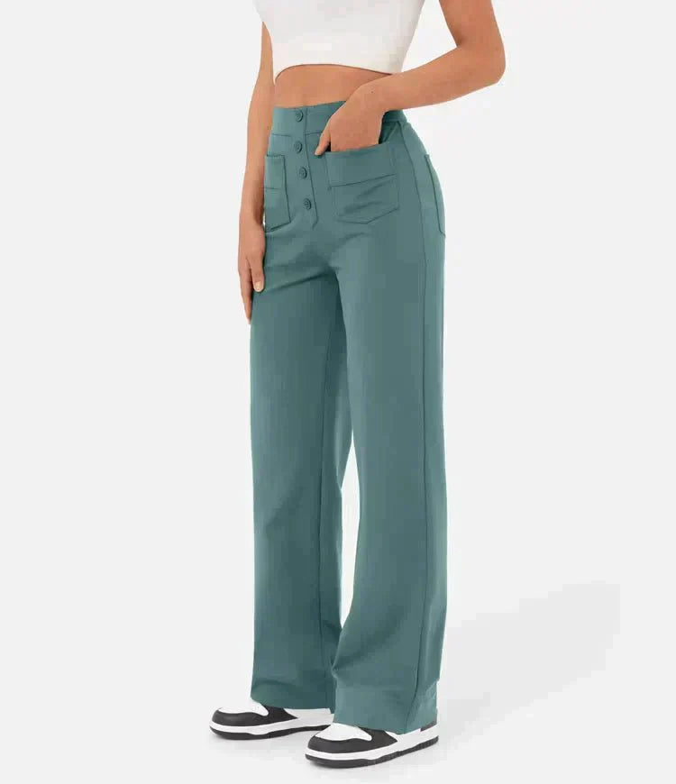 Dames| High-waisted elastische casual broek