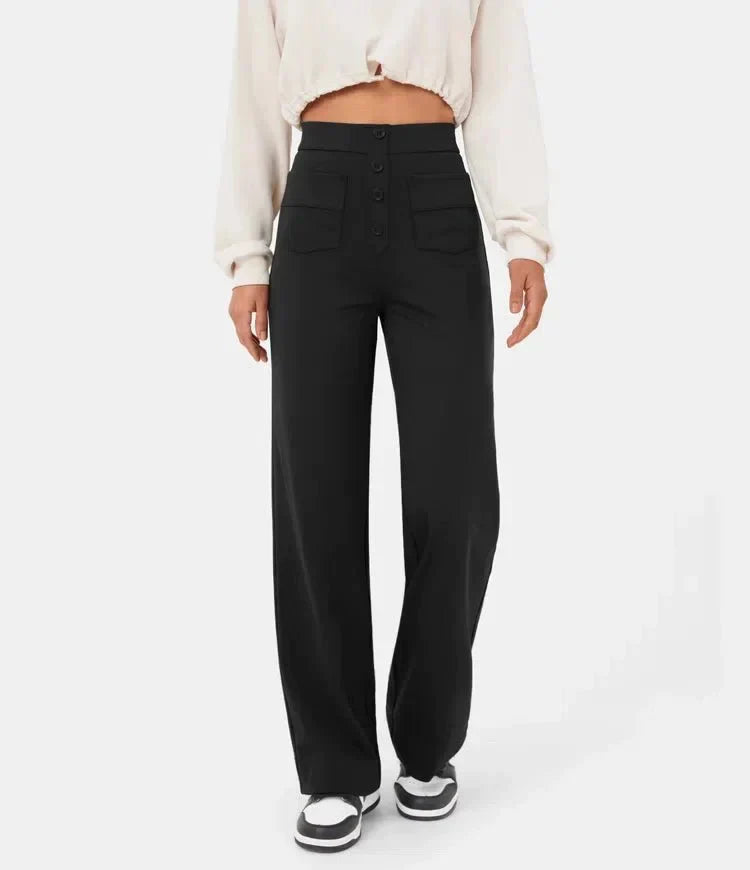 Dames| High-waisted elastische casual broek