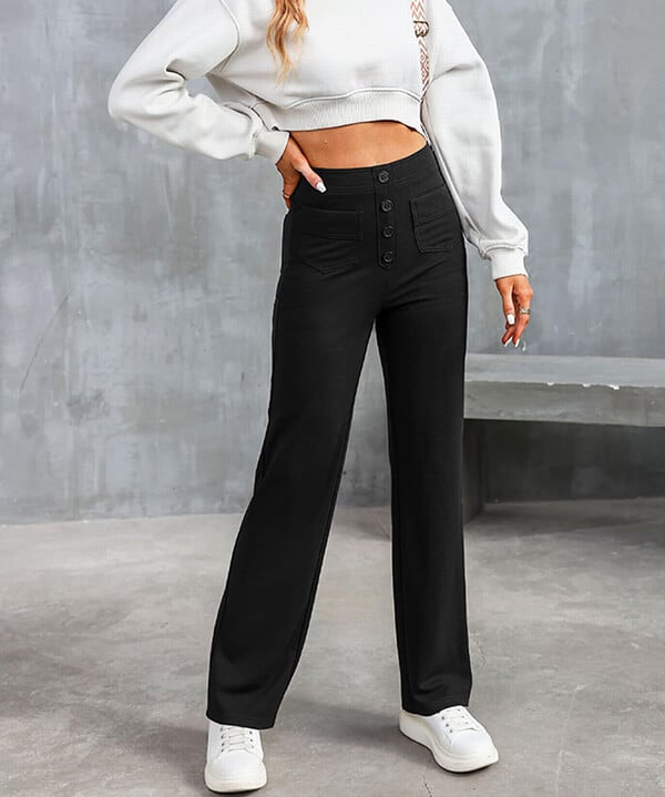 Dames| High-waisted elastische casual broek