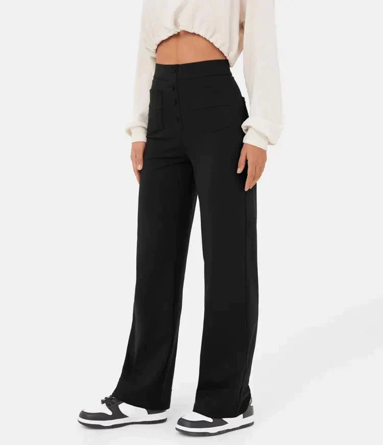 Dames| High-waisted elastische casual broek