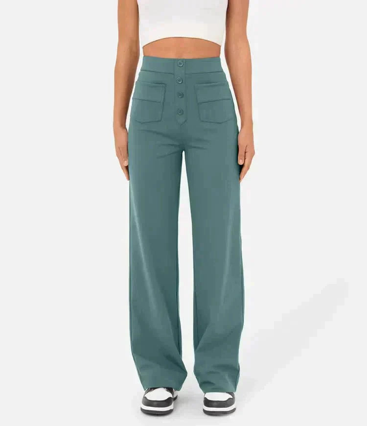 Dames| High-waisted elastische casual broek