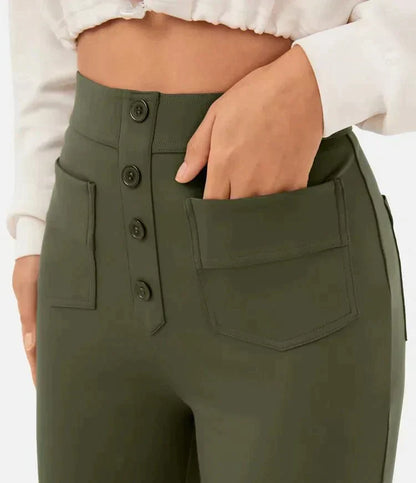 Dames| High-waisted elastische casual broek