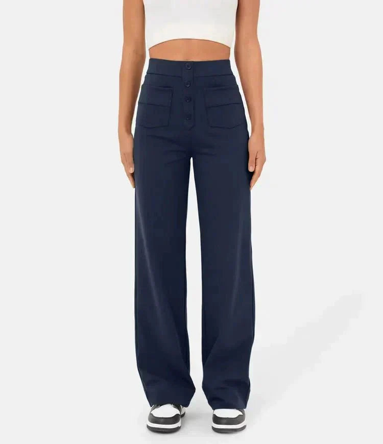 Dames| High-waisted elastische casual broek