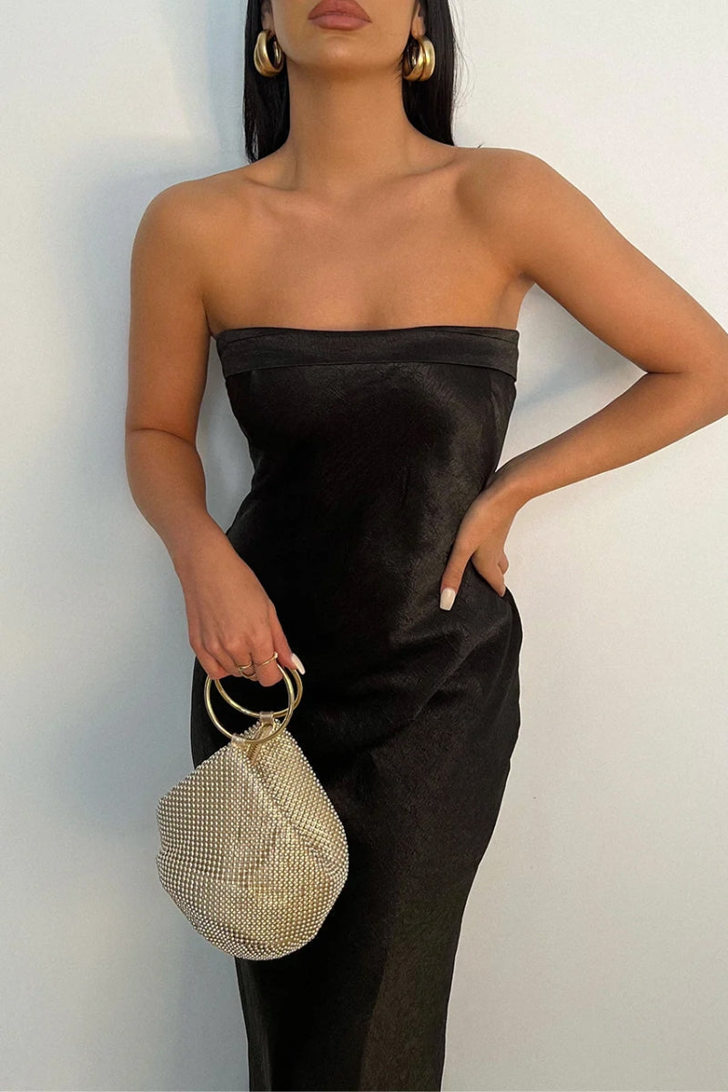 Leila Strapless Satin Slip Midi Dress