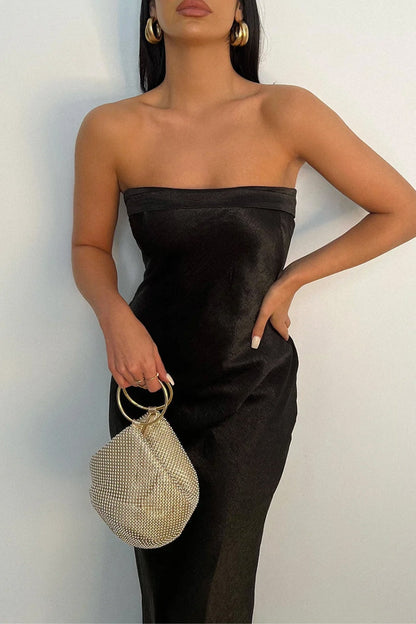 Leila Strapless Satin Slip Midi Dress